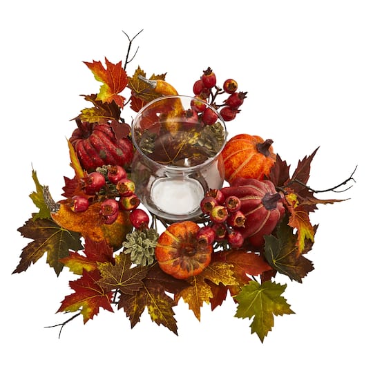16" Pumpkin, Gourd, Berry & Maple Leaf Candelabrum